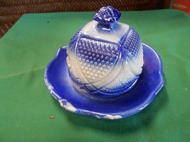 Great Collectible Vintage FLOW BLUE Butter / Cheese DISH - $30.90