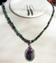 Adjustable Ruby Zoisite Pendant Necklace and Earring Jewelry Set IV - $105.00