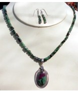 Adjustable Ruby Zoisite Pendant Necklace and Earring Jewelry Set IV - £82.62 GBP