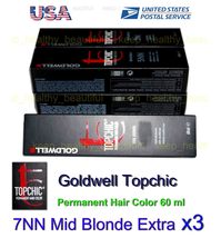 3x Goldwell Topchic Permanent Hair Color 60ml 7NN Mid Blonde Extra USA Stock - $36.50