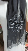 &quot;&quot;BLACK SHEER OBLONG SCARF WITH EMBELLISHED FLOWER ON ONE END&quot;&quot; - GREAT ... - £6.96 GBP