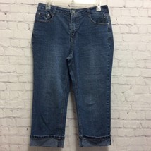 Jeanbay Womens Cropped Jeans Blue Pockets Rhinestone Dark Wash Ramie Ble... - $122.61 MXN