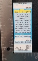 Metallica - Vintage July 4, 1992 Weedsport, New York Mint Whole Concert Ticket - £22.42 GBP