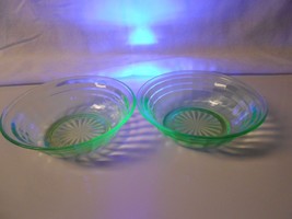 Uranium/Vaseline Dessert Berry Green Glass Bowls  2 - $16.70