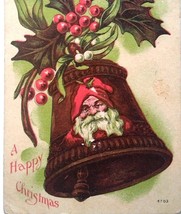 Santa Claus Christmas Bell Ornament Holly Postcard 1909 Vintage Series 4703 - £4.68 GBP