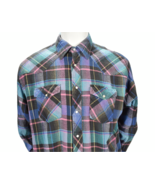 Vtg Mens Wrangler Western Neon Plaid Cotton Button Rockabilly Cowboy Shi... - $54.14 CAD