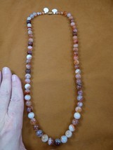 (v725-4) 10mm Orange white red Agate beaded gem gemstone bead 26&quot; long Necklace - £58.09 GBP