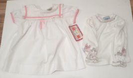 Vtg Mayfair Pink and White Baby Dress 24 Mo And Oshkosh B&#39;Gosh Baby Shirt 6-9 Mo - $17.56