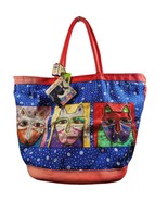 VINTAGE Laurel Burch CAT Feline #LB431 Large Canvas Shoulder Tote Shoppi... - $869.17 MXN