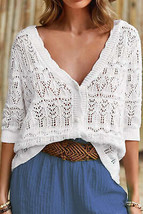 Openwork V-Neck Half Sleeve Cardigan - £35.00 GBP