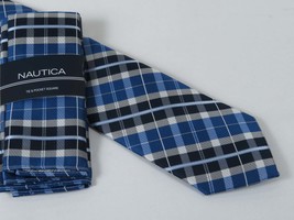 Men's  Nautica Tie and Hankie Set Woven Silky Feel #Nautica-5 Blue Checkers image 2
