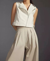 White  Jacket Women Waistcoat Lambskin Leather Classic Western Button Ve... - $114.75+