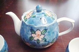 Tea Set from Japan, blue and flowers, teapot and 9 tea cups original - $123.75
