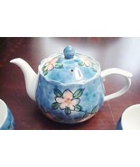Tea Set from Japan, blue and flowers, teapot and 9 tea cups original - £97.77 GBP