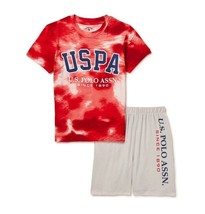 NWT Sz 6 7 U.S. Polo Assn. Kids Pajama Set Top Shorts Boy Girl Red Tie Dye - £13.58 GBP
