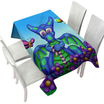 Cute Blue Dragon with Purple Flowers Kids Tablecloth - $51.95 CAD+