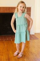 Kids Joyful Sage Tiered Ruffle Sleeveless Dress - £13.36 GBP