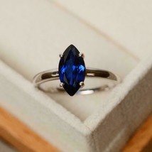 925Sterling Silver Handmade Certified 5 CT Sapphire Engagement/Anniversary Ring - £42.21 GBP