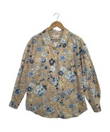 VTG Talbots Top Womens Medium Tan Blue Linen Floral Button Up Cottagecor... - $29.69