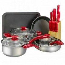 MegaChef 22 Piece Cookware Combo Set in Red - £68.80 GBP