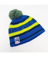 Spyder USA Uni-Sex Knit Hat Fleece Lining Pom Pom Blue Lime Green One Size - $256.59 MXN
