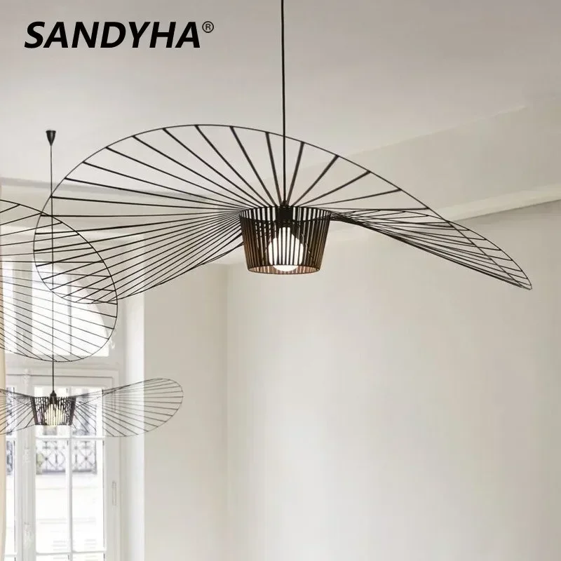 Handelier living room decor home straw hat pendant lights led ceiling lamp dining table thumb200