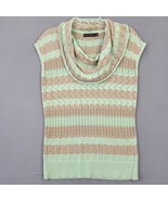 The Limited Women Sweater Size M Green Preppy Stripe Loose Knit Sleevele... - £11.32 GBP