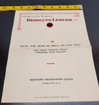 Vintage Resolute Ledger sample sheet - Western Newspaper Union - Charlotte NC - £12.45 GBP