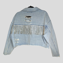 Missguided Womens Sz 6 Distressed Cropped Denim Jacket with Rhinestone F... - $22.72