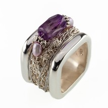 Clement Vintage Sterling Silver Wire Amethyst Square Ring Size 10 - £186.83 GBP