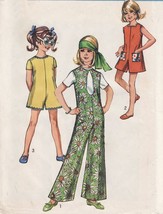 Vtg 1970 Girls Pant Dress Pant Jumper Romper Teardrop Neck Sew Pattern S... - $11.99