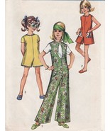 Vtg 1970 Girls Pant Dress Pant Jumper Romper Teardrop Neck Sew Pattern S... - $11.99