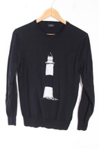 J Crew S? Navy Blue Pima Cotton Knit Lighthouse Embroidered Sweater - £21.24 GBP