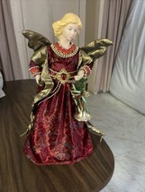 Vintage Christmas Angel Tree Topper 16” Porcelain With Trumpet - £11.65 GBP