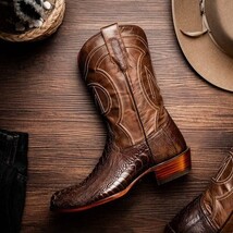 DENVER Genuine Ostrich Leg Skin Cowboy Boot from the Western CollectionClear Bro image 5