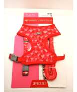 Unique Petz Pink &amp; Red Hearts 3 Pc Set Harness, Leash, &amp; Collar Size Small - $14.99