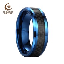 8MM Blue Tungsten Carbide Ring Mens Wedding Band GENTLEMAN Ring With Black Carbo - £20.30 GBP