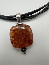 Vintage Silpada Sterling Silver Amber Leather Necklace 15”-18” - $47.03