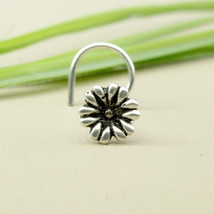Indian Flower Real 925 Silver nose stud Oxidized Twisted nose ring L bend 22g - £11.75 GBP