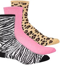 Jenni Women&#39;s 3pk Animal-Print Crew Socks, Shoe Size 5-9 Sock Size 9-11 - £5.57 GBP