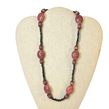 Handcrafted Necklace Mauve &amp; Pewter Colored Beads Statement Beautiful NEW - £14.87 GBP