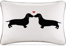 HipStyle L&#39;amour Kissing Dachshunds Dog Appliquéd Cotton Oblong Throw Pillow - £18.49 GBP