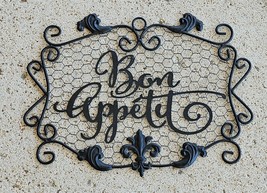 Bon Appetit Sign Hanging Metal Wall Art Design Decoration Filigree 17&quot;x12&quot; - £10.19 GBP