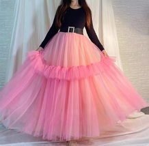 Light PINK Tulle Maxi Skirt Outfit Women Layered Holiday Tulle Skirts Plus Size image 3