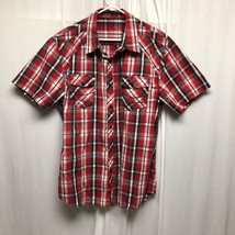 Red Black Plaid Short Sleeve Button Up Shirt Mens Size XXL Western Casual - £14.97 GBP