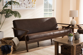 Netherlands Walnut Wood Dark Brown Distressed Faux Leather 3-Seater Sofa - $14,128.24 MXN