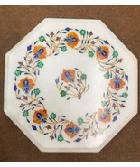12"  White Marble Table Top Inlay lapis lazuli  Floral Side Table - $600.00