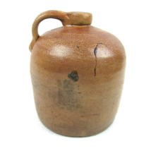 Antique 1880s-1900 Stoneware Jug Crock Handmade Brown Handle Cork Stopper RARE - £195.55 GBP