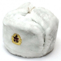 Authentisch Russisch Weiß Ushanka Hut Mit / Sowjet Red Army Abzeichen - £25.63 GBP+