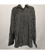 Lauren Ralph Lauren Striped Button Up Blouse Black White Silk Size L NWT - $95.06 CAD